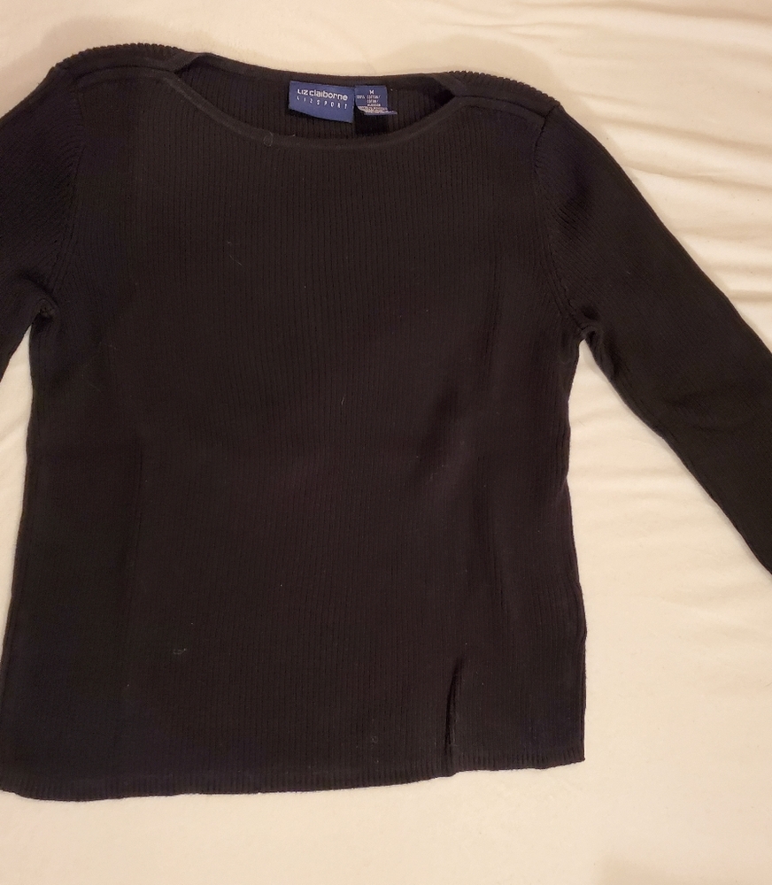 Women's Liz Claiborne Black Cotton Sweater- Medium